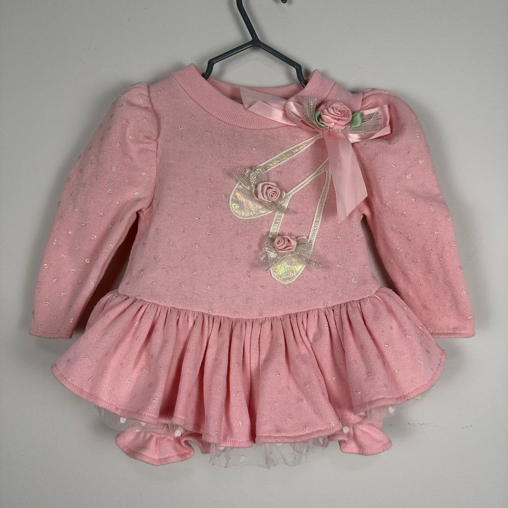 Vintage Tickle Me New York Pink Ballet Romper Rose Applique GlitteR MADE IN USA